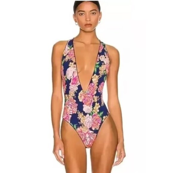 New Maagi reversible floral deep V swimsuit size L large - Picture 1 of 6